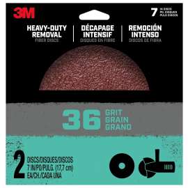 3M Hookit 27411 Grinding Disc, 7 in Dia, 36 Grit, Fiber Backing, 8-Hole
