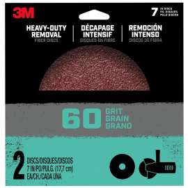3M Hookit 27410 Grinding Disc, 7 in Dia, 60 Grit, Fiber Backing, 8-Hole