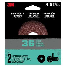 3M Hookit 27412 Grinding Disc, 4-1/2 in Dia, 36 Grit, Fiber Backing, 8-Hole
