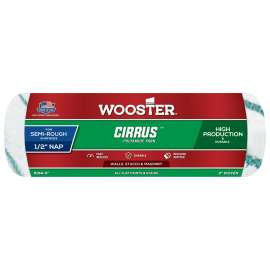 WOOSTER CIRRUS R194-9 Roller Cover, 1/2 in Thick Nap, 9 in L, Polyamide Yarn Fabric Cover, White