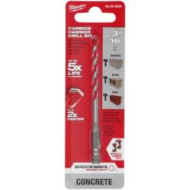 Milwaukee SHOCKWAVE 48-20-9005 Drill Bit, 3/16 in Dia, 4 in OAL, Wide Flute, 1/4 in Dia Shank, Hex Shank