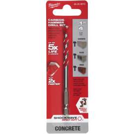 Milwaukee SHOCKWAVE 48-20-9010 Drill Bit, 1/4 in Dia, 4 in OAL, Wide Flute, 1/4 in Dia Shank, Hex Shank