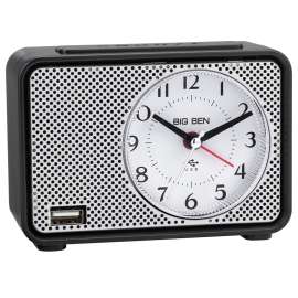 BIG BEN 75109 Alarm Clock with Charging Port, Alkaline Battery, AAA Battery, Analog Display, Plastic Case