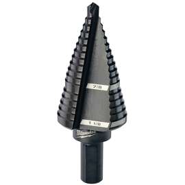 Milwaukee 48-89-9209 Step Drill Bit, 7/8 to 1-1/8 in Dia, 2-61/64 in OAL, 2-Flute, 3/8 in Dia Shank, Flat Shank