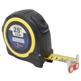 Vulcan 58-7.5X25-A Tape Measure, 25 ft L Blade, 1 in W Blade, Steel Blade, ABS Plastic Case, Yellow Case