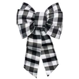 Holidaytrims 7444 Christmas Specialty Decoration, 1 in H, Bow Plaid, Fabric, Black/White
