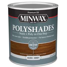 Minwax PolyShades 614960444 Stain and Polyurethane, Gloss, Honey, Liquid, 1 qt