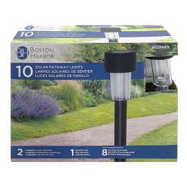 Boston Harbor Solar Stake Light, Ni-Mh Battery, Button Cell Battery, 1-Lamp, Plastic Fixture, Black