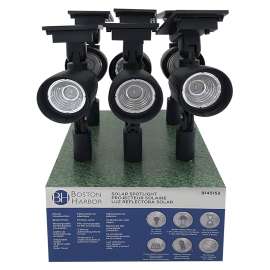 Boston Harbor Solar Spotlight, Ni-Mh Battery, AA Battery, 1-Lamp, Plastic Fixture, Black, Battery Included: Yes