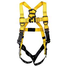 GUARDIAN FALL PROTECTION 1 Series 37005B Full Body Harness, M/L, 130 to 420 lb, Polyester Webbing, Black/Yellow