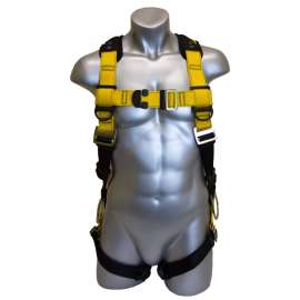 GUARDIAN FALL PROTECTION 3 Series 37110 Full Body Harness, XL/2XL, 130 to 420 lb, Polyester Webbing, Black/Yellow