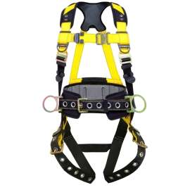 GUARDIAN FALL PROTECTION 3 Series 37193 Full Body Harness, M/L, 130 to 420 lb, Polyester Webbing, Black/Yellow
