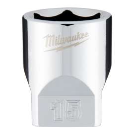 Milwaukee 45-34-9041 Socket, 15 mm Socket, 1/4 in Drive, 6-Point, Chrome Vanadium Steel, Chrome