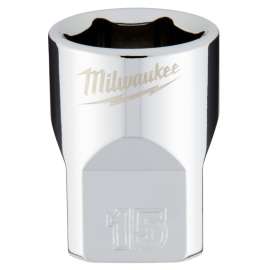 Milwaukee 45-34-9085 Socket, 15 mm Socket, 3/8 in Drive, 6-Point, Chrome Vanadium Steel, Chrome