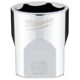 Milwaukee 45-34-9088 Socket, 18 mm Socket, 3/8 in Drive, 6-Point, Chrome Vanadium Steel, Chrome
