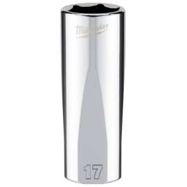 Milwaukee 45-34-0117 Socket, 17 mm Socket, 3/8 in Drive, 6-Point, Chrome Vanadium Steel, Chrome