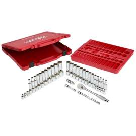 Milwaukee 48-22-9008 Ratchet and Socket Set, Alloy Steel, Chrome