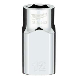 Milwaukee 45-34-9113 Socket, 12 mm Socket, 1/2 in Drive, 6-Point, Chrome Vanadium Steel, Chrome