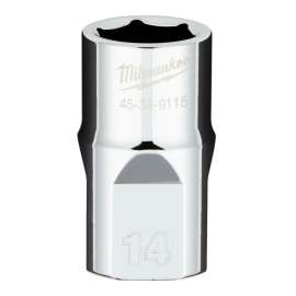 Milwaukee 45-34-9115 Socket, 14 mm Socket, 1/2 in Drive, 6-Point, Chrome Vanadium Steel, Chrome