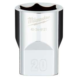 Milwaukee 45-34-9121 Socket, 20 mm Socket, 1/2 in Drive, 6-Point, Chrome Vanadium Steel, Chrome