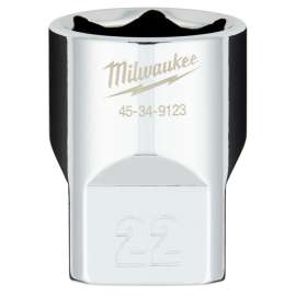 Milwaukee 45-34-9123 Socket, 22 mm Socket, 1/2 in Drive, 6-Point, Chrome Vanadium Steel, Chrome