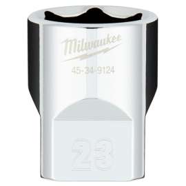 Milwaukee 45-34-9124 Socket, 23 mm Socket, 1/2 in Drive, 6-Point, Chrome Vanadium Steel, Chrome