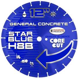 DIAMOND PRODUCTS Star Blue 92398 High-Speed Blade, 12 in Dia, Universal Arbor, High-Speed Diamond Cutting Edge
