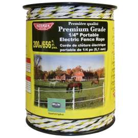 Parmak 794 Electric Fence Rope, 6-Conductor, Copper Conductor, Black/White/Yellow, 656 ft L