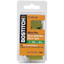 Bostitch PT-2325-3M Pin Nail, 0.64 in Dia, 1 in L, 23 ga Thick, Steel, Bright