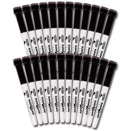 Dry Erase Markers w/ Erasers, Fine Point, Black, Pack of 24
