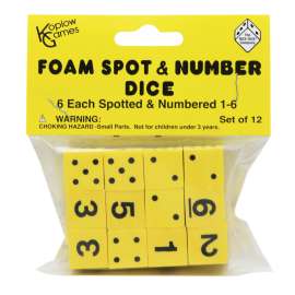 Yellow Spot & Number 16mm Foam Dice, Pack of 12
