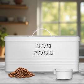 10 lb Rectangular Metal Pet Food Storage Container with Scoop