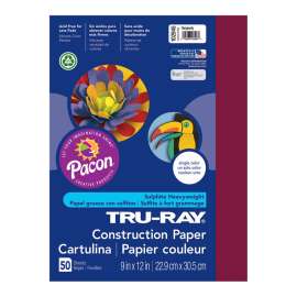 Tru-Ray Construction Paper, Burgundy, 9" x 12", 50 Sheets