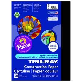 Construction Paper, Black, 9" x 12", 50 Sheets Per Pack, 10 Packs