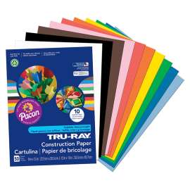 Construction Paper, Standard Assorted, 9" x 12", 50 Sheets Per Pack, 5 Packs