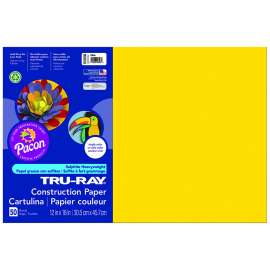 Construction Paper, Yellow, 12" x 18", 50 Sheets Per Pack, 5 Packs