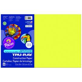 Construction Paper, Lively Lemon, 12" x 18", 50 Sheets Per Pack, 3 Packs