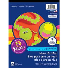 Art Street Neon Art Paper Pad, 5 Assorted Colors, 9" x 12", 20 Sheets