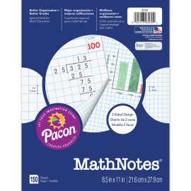 MathNotes Graphing Paper, White, 3-Hole Punched, 1/2" and 1/4" Grid Ruled, 8-1/2" x 11", 150 Sheets