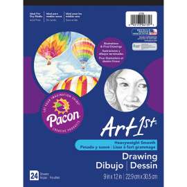 Drawing Paper Pad, Heavyweight, 9" x 12", 24 Sheets Per Pad, Pack of 6