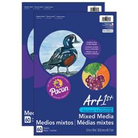 Art1st Mixed Media Art Paper, Heavyweight, 12" x 18", 60 Sheets Per Pack, 2 Packs