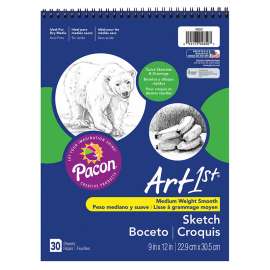 Sketch Book, Lightweight, 9" x 12", 30 Sheets Per Book, Pack of 6