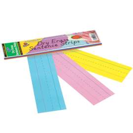 Dry Erase Sentence Strips, Assorted 3 Colors, 1-1/2" X 3/4" Ruled, 3" x 12", 30 Per Pack, 6 Packs