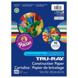 Tru-Ray Construction Paper Bulk Assortment, 10 Assorted Colors, 12" x 18", 250 Sheets