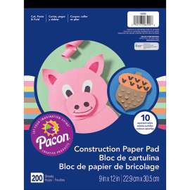 Art Street Lightweight Construction Paper Pad, 10 Assorted Colors, 9" x 12", 200 Sheets