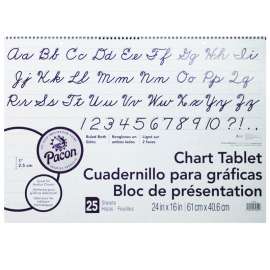 Chart Tablet, Cursive Cover, 1" Ruled, 24" x 16", 25 Sheets, Pack of 6