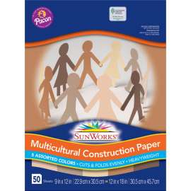 Multicultural Construction Paper, 10 Assorted Colors, 9" x 12", 50 Sheets Per Pack, 10 Packs