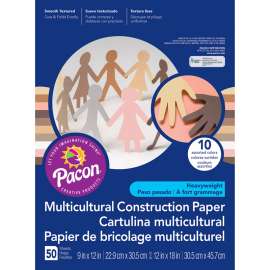 Multicultural Construction Paper, 10 Assorted Colors, 12" x 18", 50 Sheets Per Pack, 3 Packs