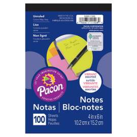 Note Pad, 5 Vibrant Assorted Colors, 4" x 6", 100 Sheets