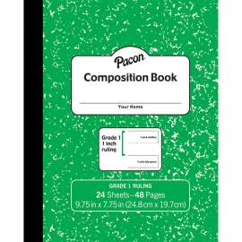 Composition Book, Grade 1, Green Marble, 1" x 1/2" x 1/2" Ruled, 9-3/4" x 7-3/4", 24 Sheets